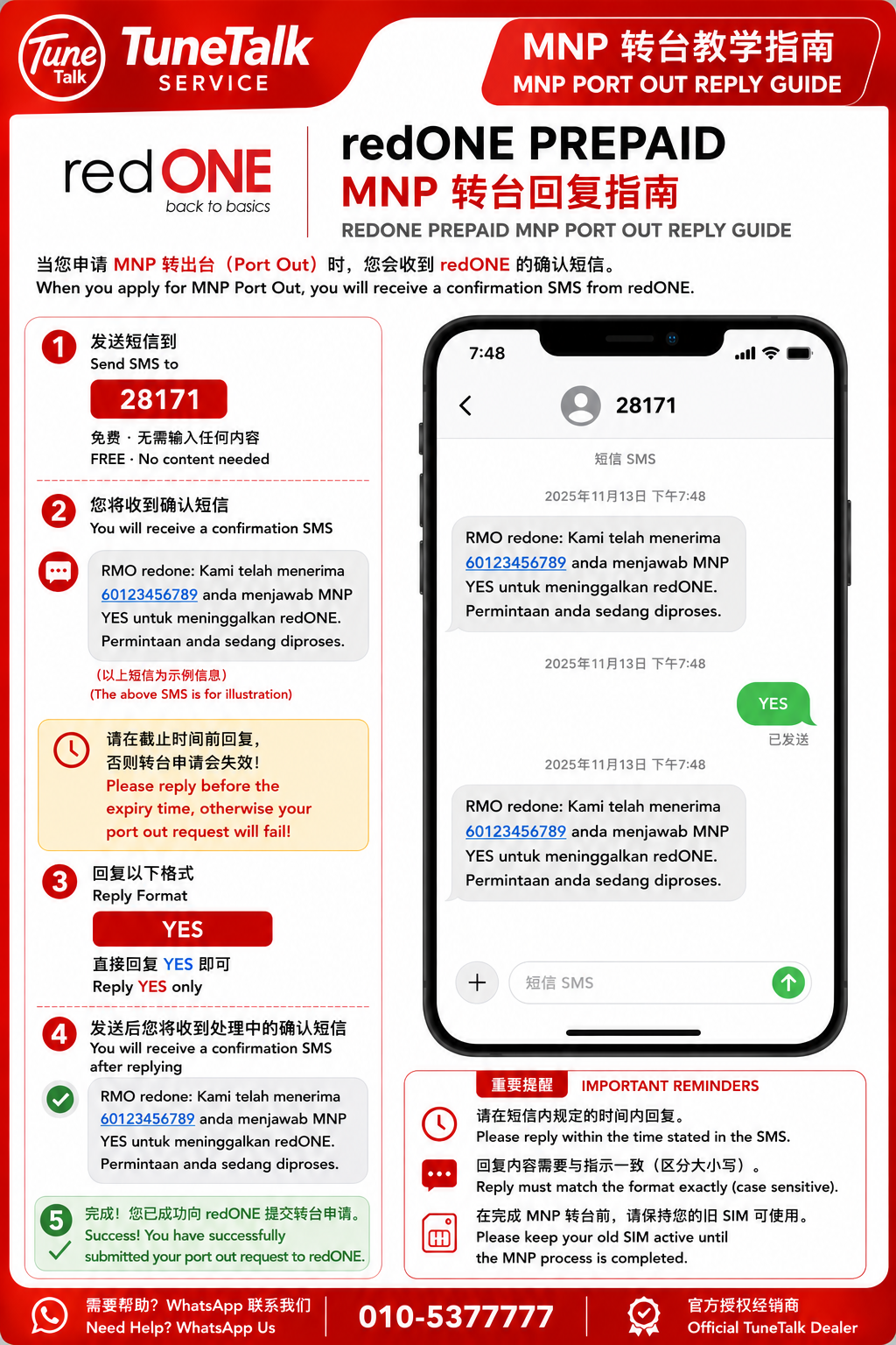 redONE Prepaid MNP reply guide