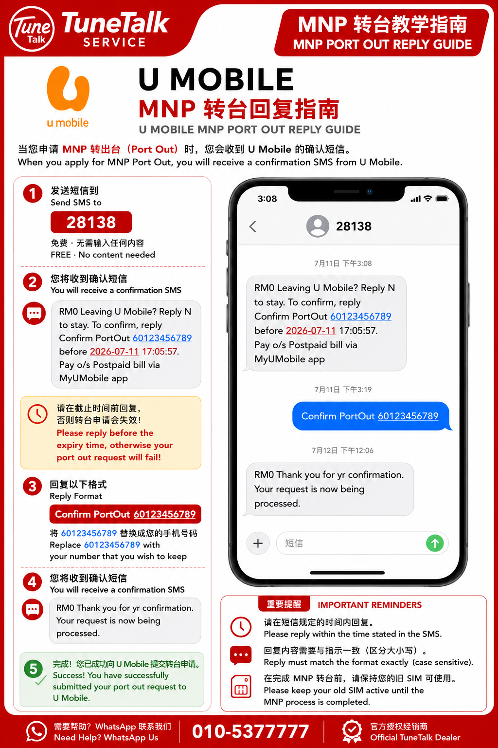 U Mobile MNP reply guide